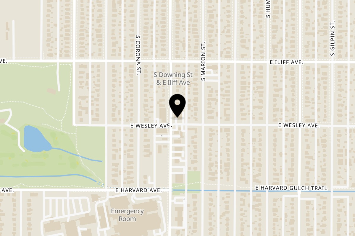 Map showing the location of Little India Restaurant & Bar S Downing on 2390 S Downing St B in Denver