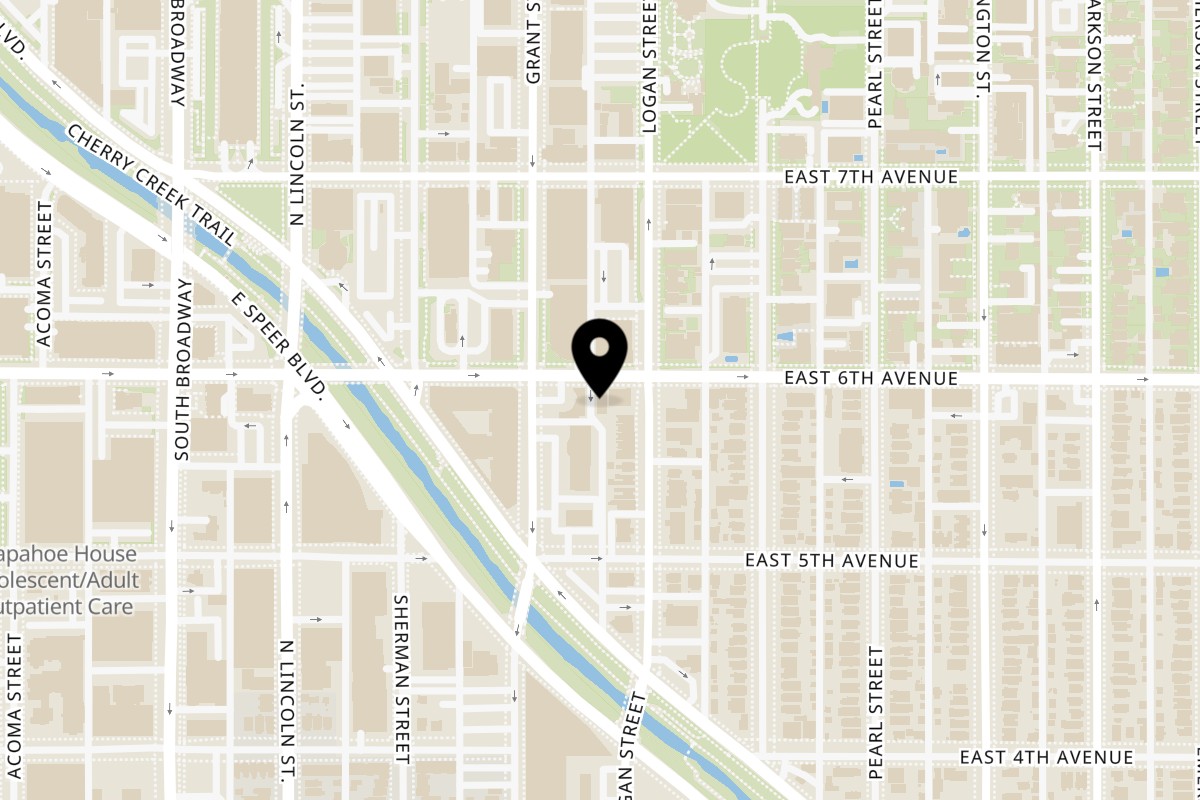 Map showing the location of Little India Restaurant & Bar 6th Ave on 330 E 6th Ave in Denver